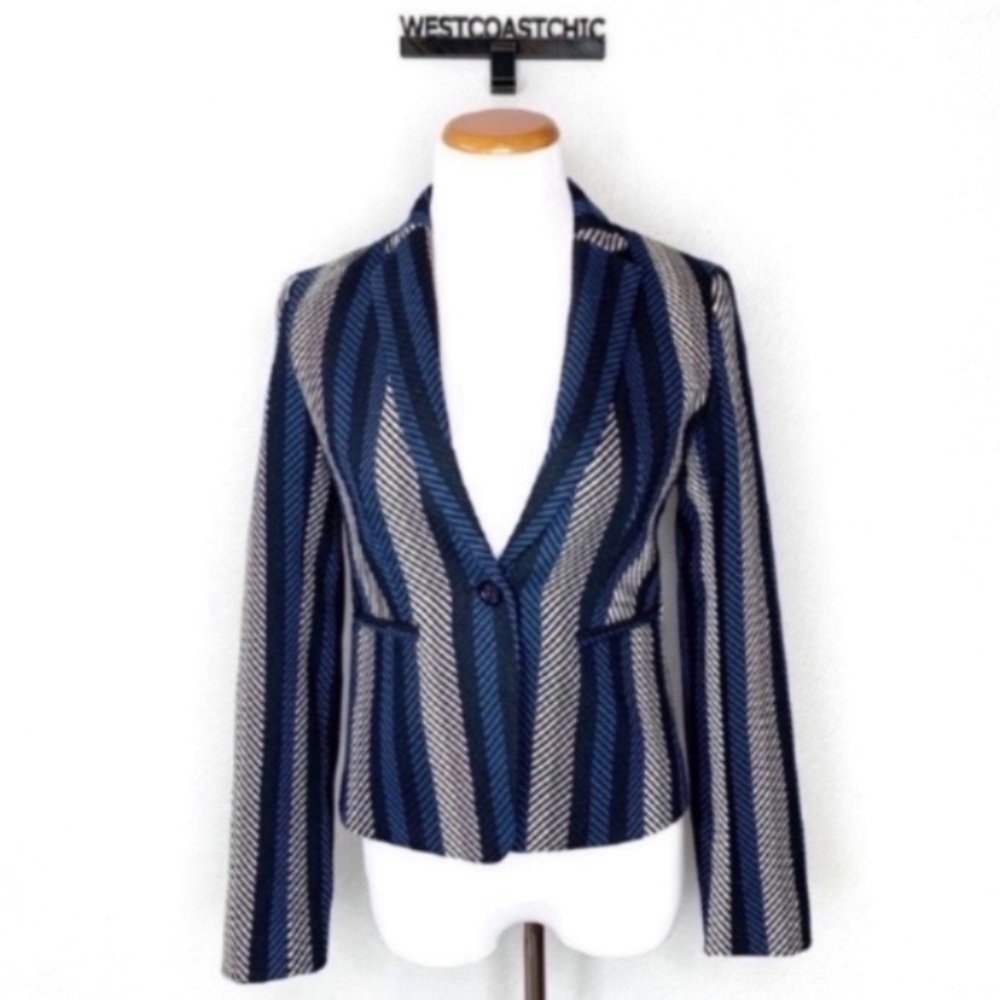 Ann Taylor Navy Multi Stripe Blazer Size 0 NWT